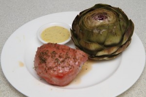 artichoke and ham dinner, yumm, photo by LdV