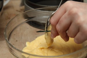 lemon pound cake, colored with gel colors in a zebra pattern, photos by Laurens de Vries of www.laurens.com