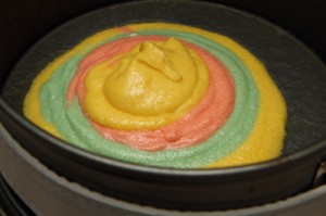 lemon pound cake, colored with gel colors in a zebra pattern, photos by Laurens de Vries of www.laurens.com