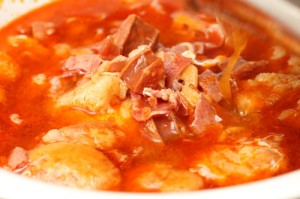 garlic and chorizo soup with spanish ham and poached egg, photo by LdV