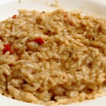 spicy red risotto with chili pepper from the garden