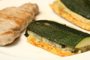 zucchini and cheese from the oven, pan seared pork chops with rosemary