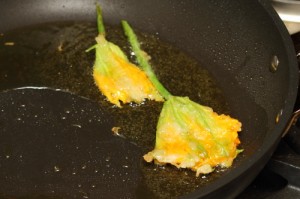 fior di zucca (zucchini flower) in batter shallow fried in olive oil