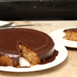 hazelnut chocolate cake covered with real melted chocolate