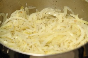 onions sauteeing in a soup pot