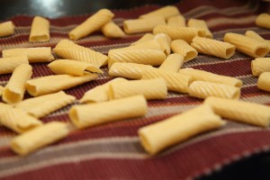 Hand rolled rigatoni, waiting to be cooked.
