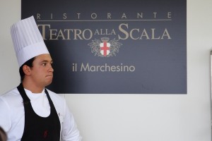 One of the chefs of Teatro alla Scala looking stern at Taste of Milano