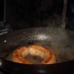 Frying up some home made sausages.