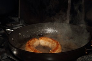 Frying up some home made sausages.